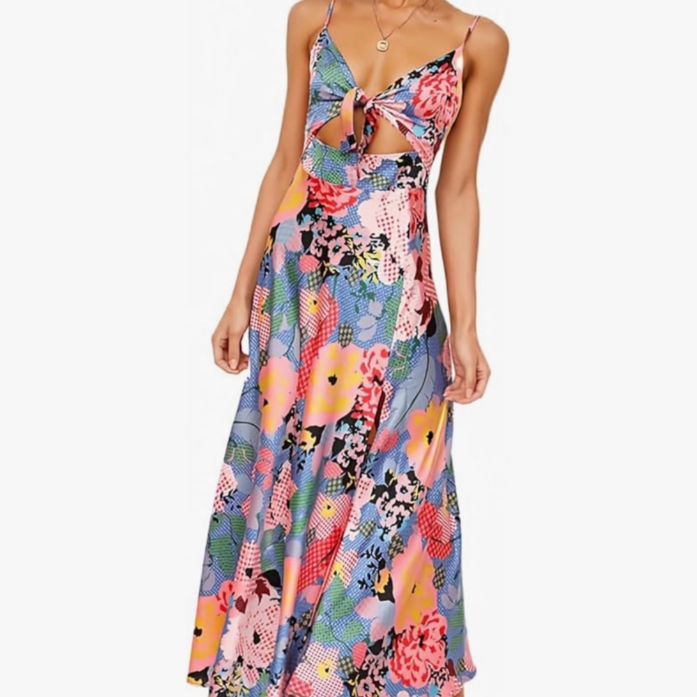 Summer Floral Print Spaghetti Strap Split Sundress